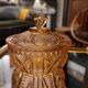 Cut amber glass candy dish – France, 1950s