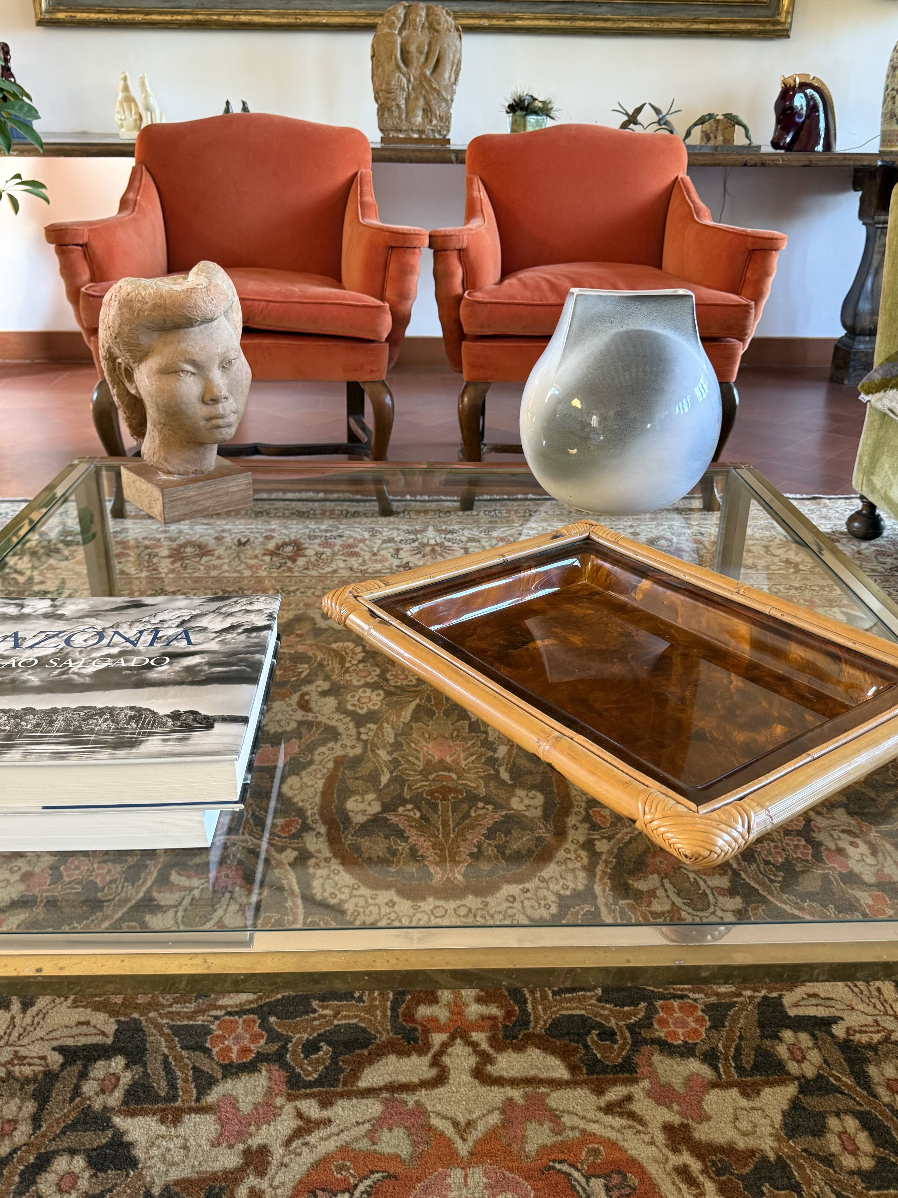 Hollywood regency bamboo tray, Italy 1970s