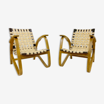 Paire de fauteuils en bois courbé du milieu du siècle