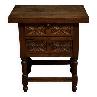 Brutalist bedside table mountain furniture 1970 2 drawers