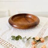 Empty round hollow flat bowl pocket in teak wood