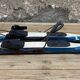 Old Pair of Vintage Blue & White Wooden Skis Mountain Chalet Decor - 218 cm