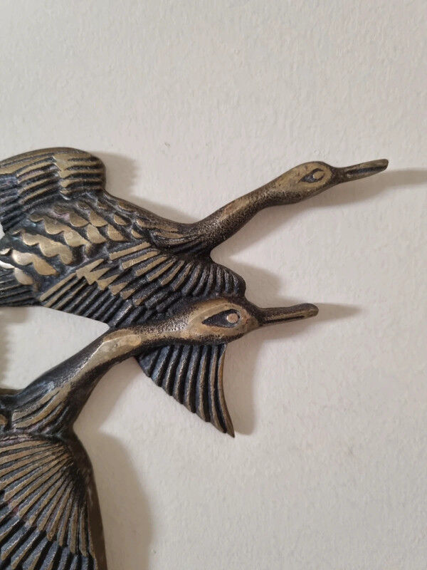 Set of two wall decorations exotic birds vintage brass