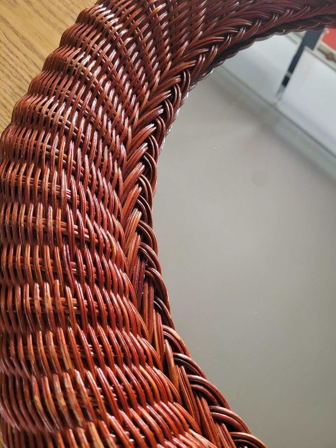 Vintage round rattan mirror