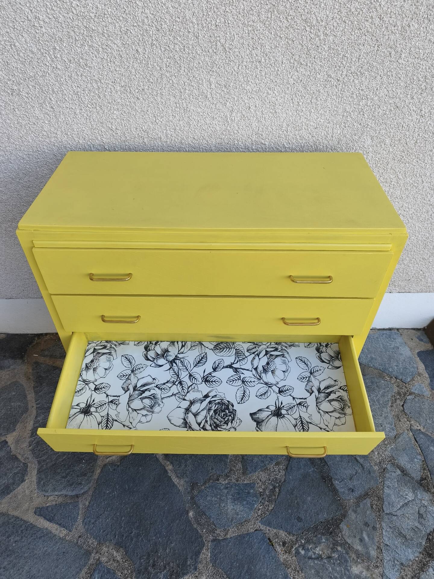 Vintage Scandinavian yellow chest of drawers