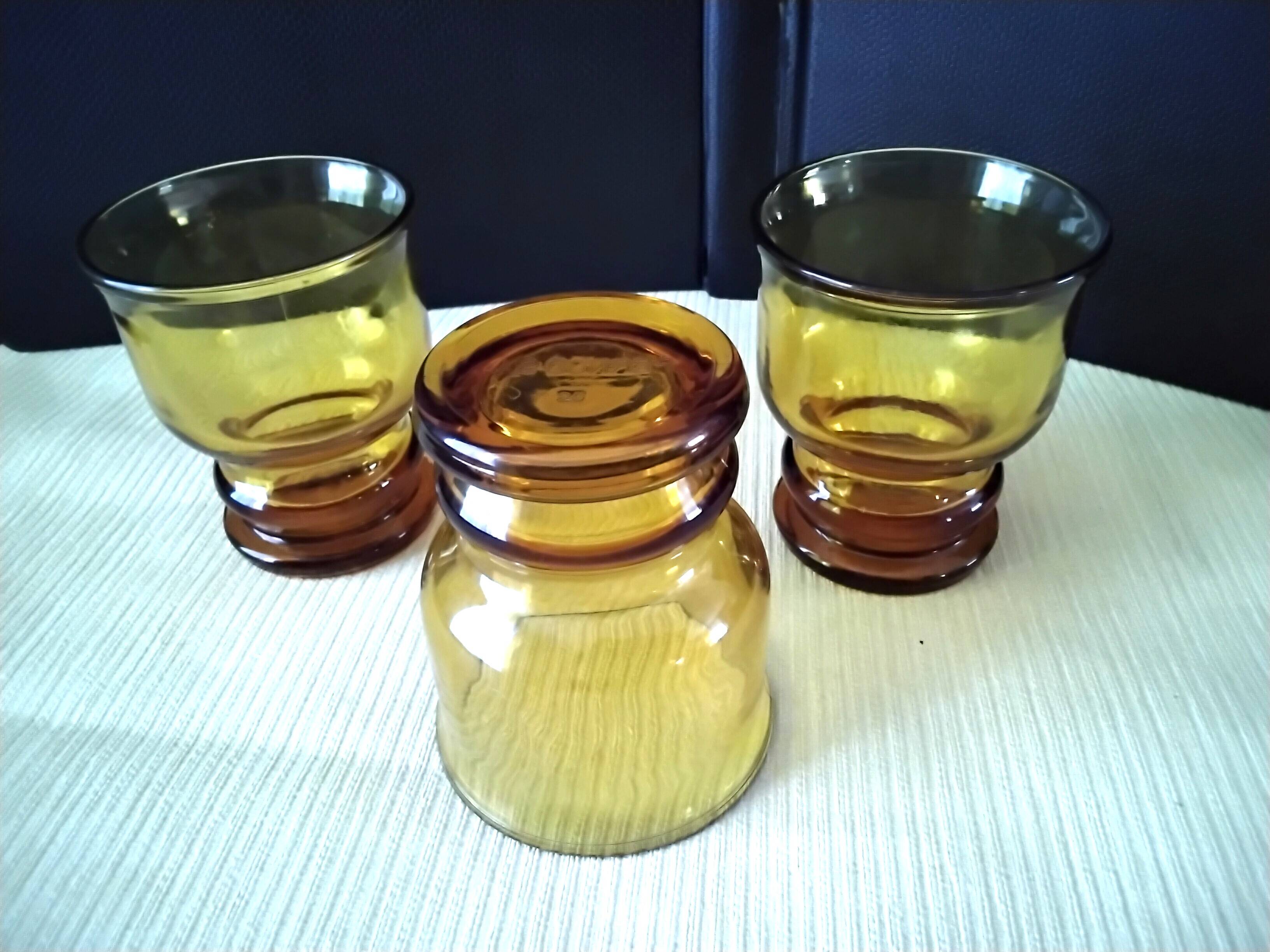 3 Vintage Amber Tumbler Glasses