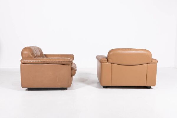 De Sede DS 101 brown leather lounge chairs, 1970's