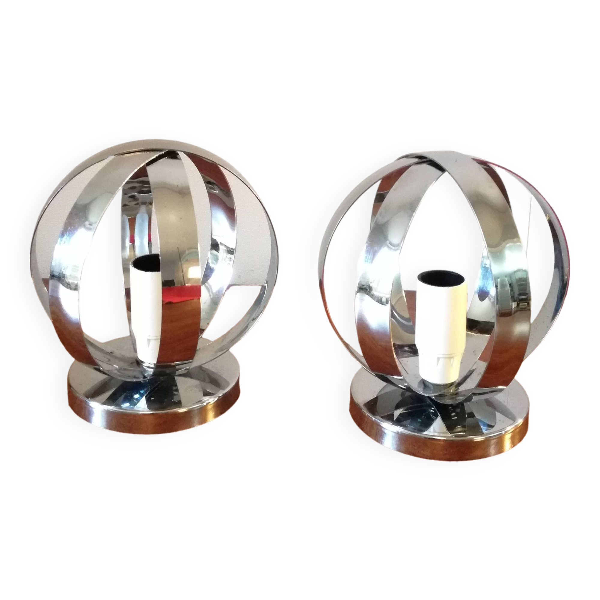 Appliques sphères en inox poli, 1970, set de 2