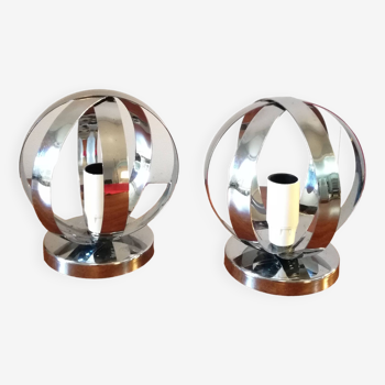 Spherical wall lights in polished stainless steel, 1970, set of 2