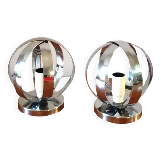 Spherical wall lights in polished stainless steel, 1970, set of 2