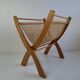 Vintage Mid-Century Wooden and Rattan Folding Magazine Rack, Czechoslovakia