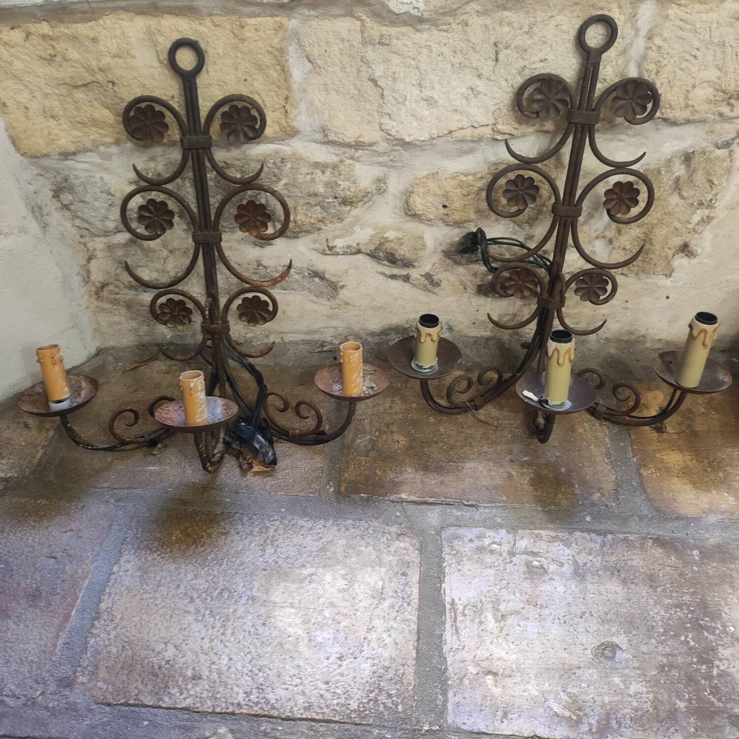 Pair of wrought iron wall lights
