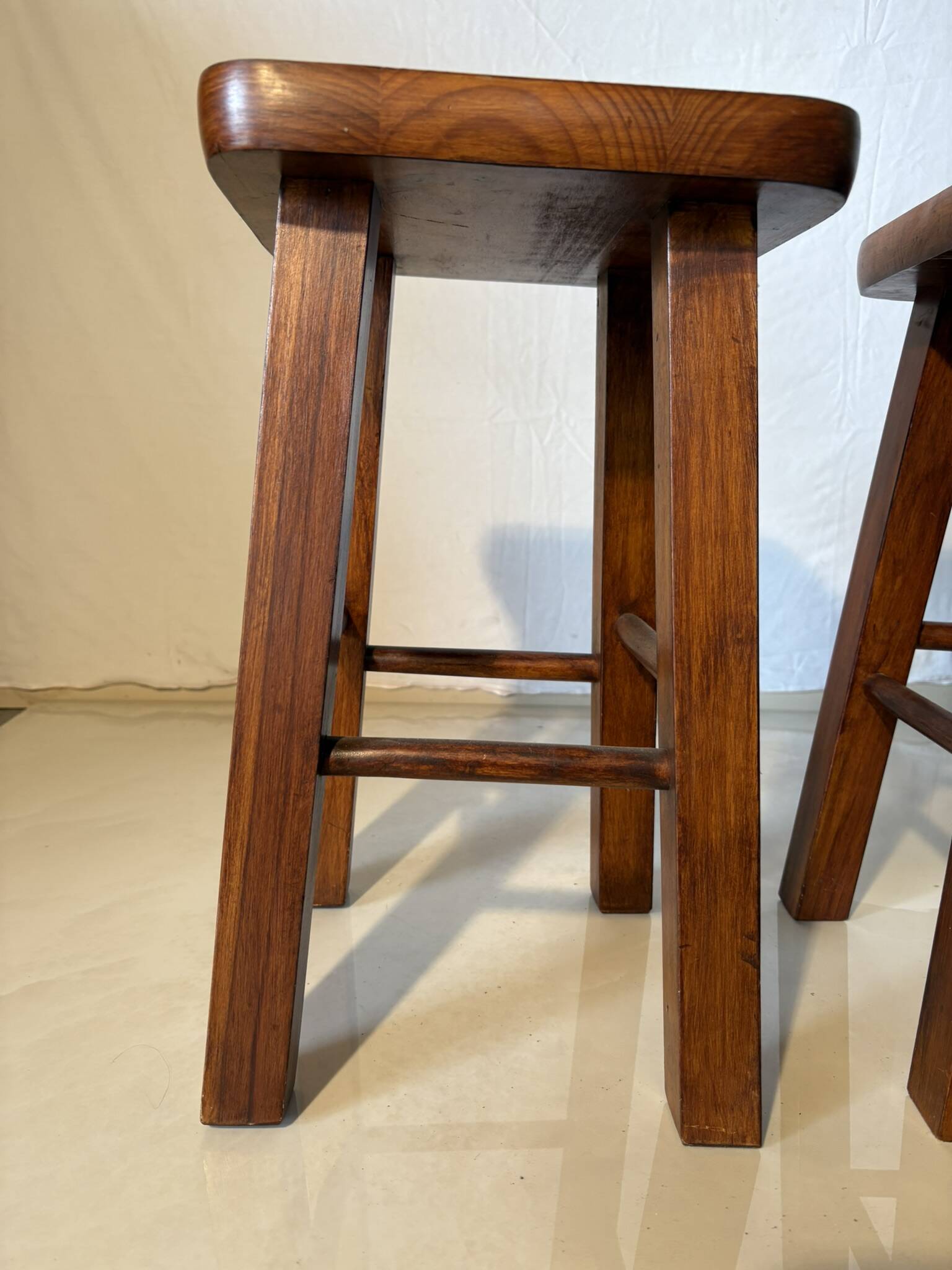 Pair of solid wood stools – vintage rustic style