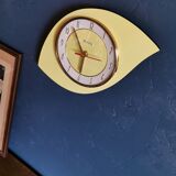Vintage formica clock asymmetrical silent wall clock "Bayard yellow"