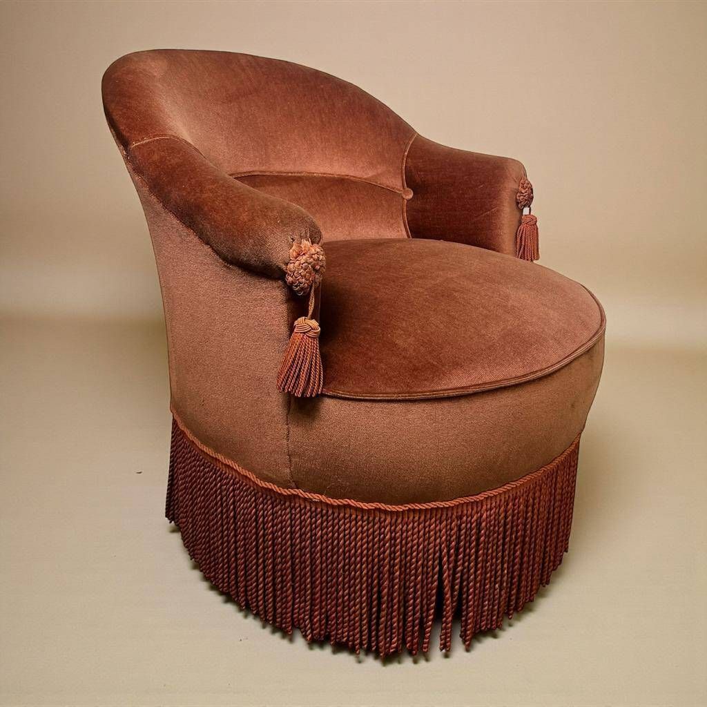 Vintage pink armchair / one seat / fringed armchair