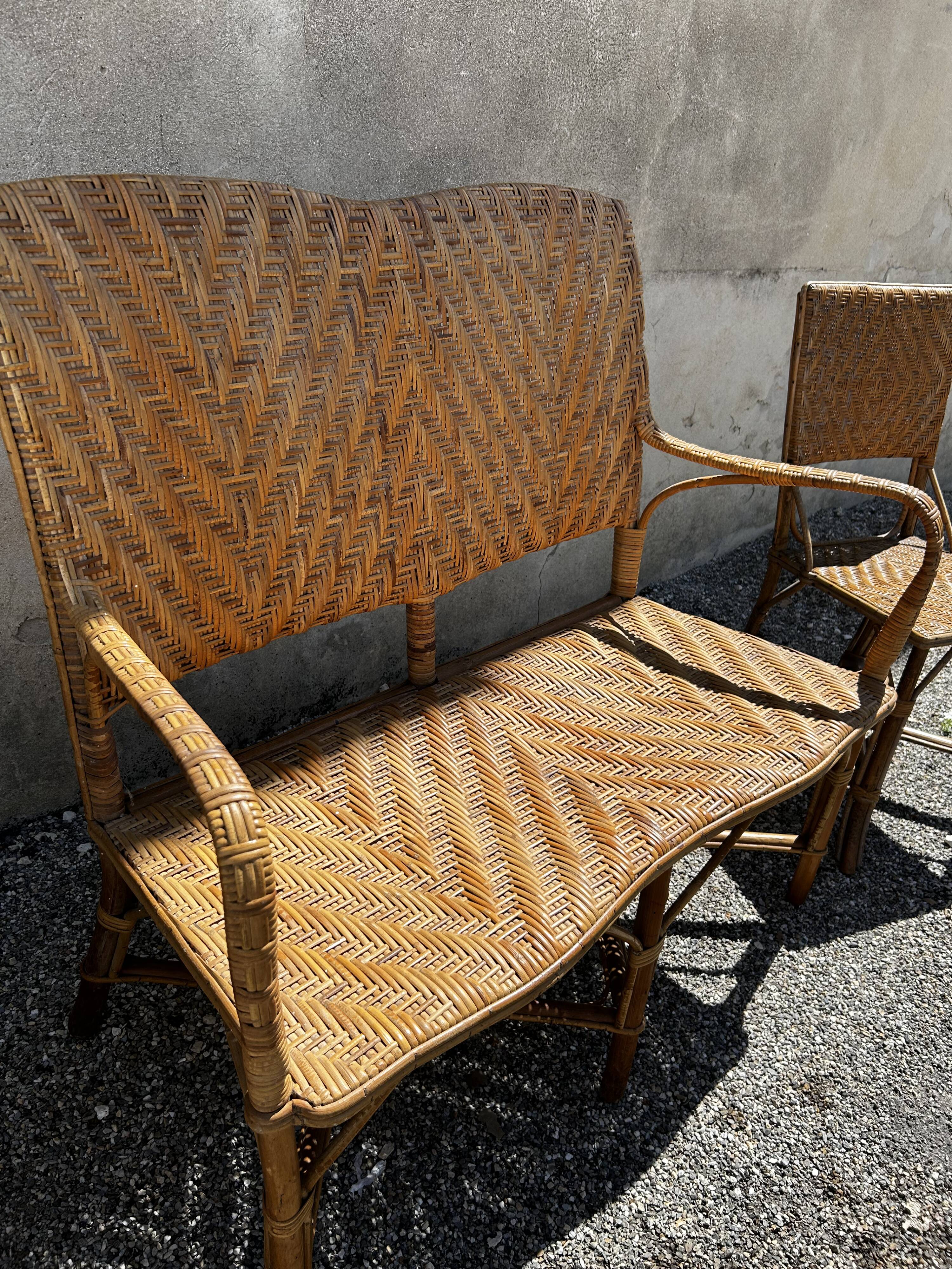 Vintage woven rattan set