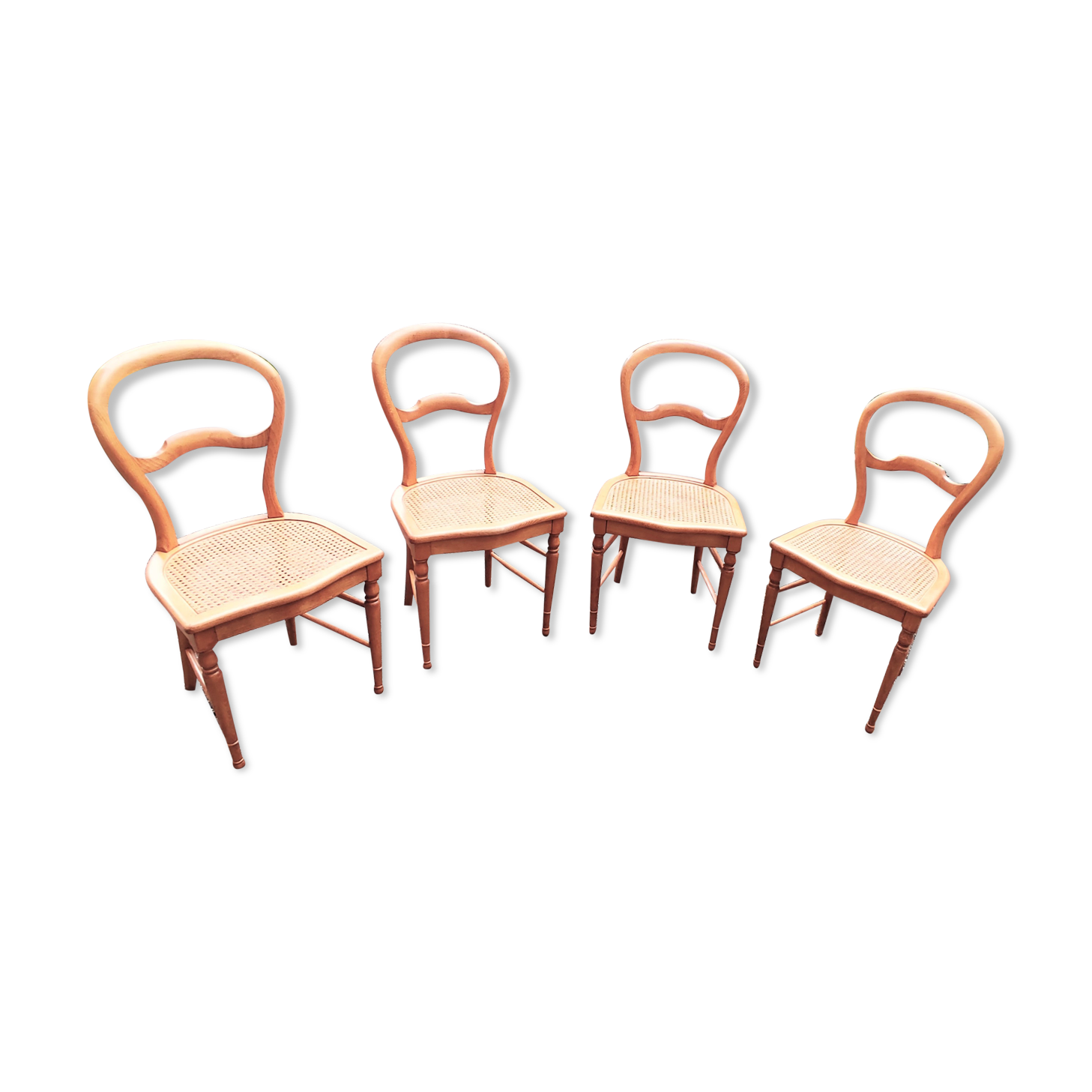 Set of 4 dining room chairs in solid birch wood and cannage; louis philippe style, very b