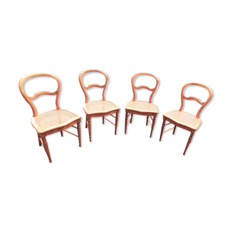 Set of 4 dining room chairs in solid birch wood and cannage; louis philippe style, very b