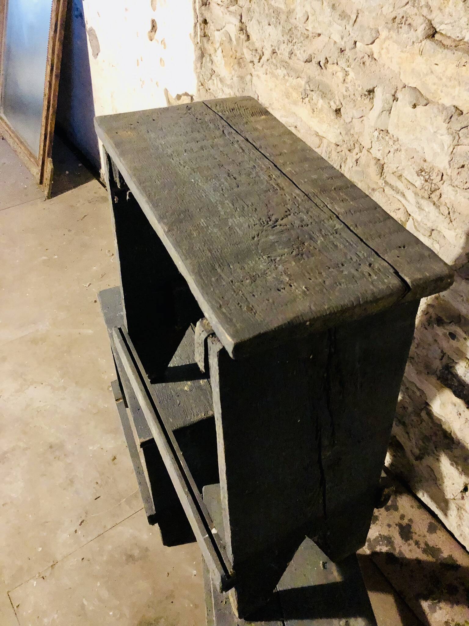 3 low blue-grey stools