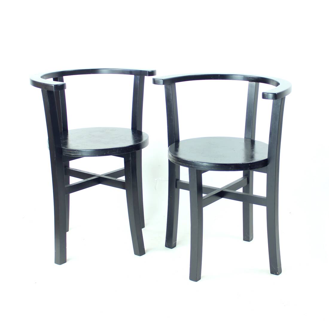 Set Of 4, Black Oak Dining Chairs, Czechoslovakia 1930s