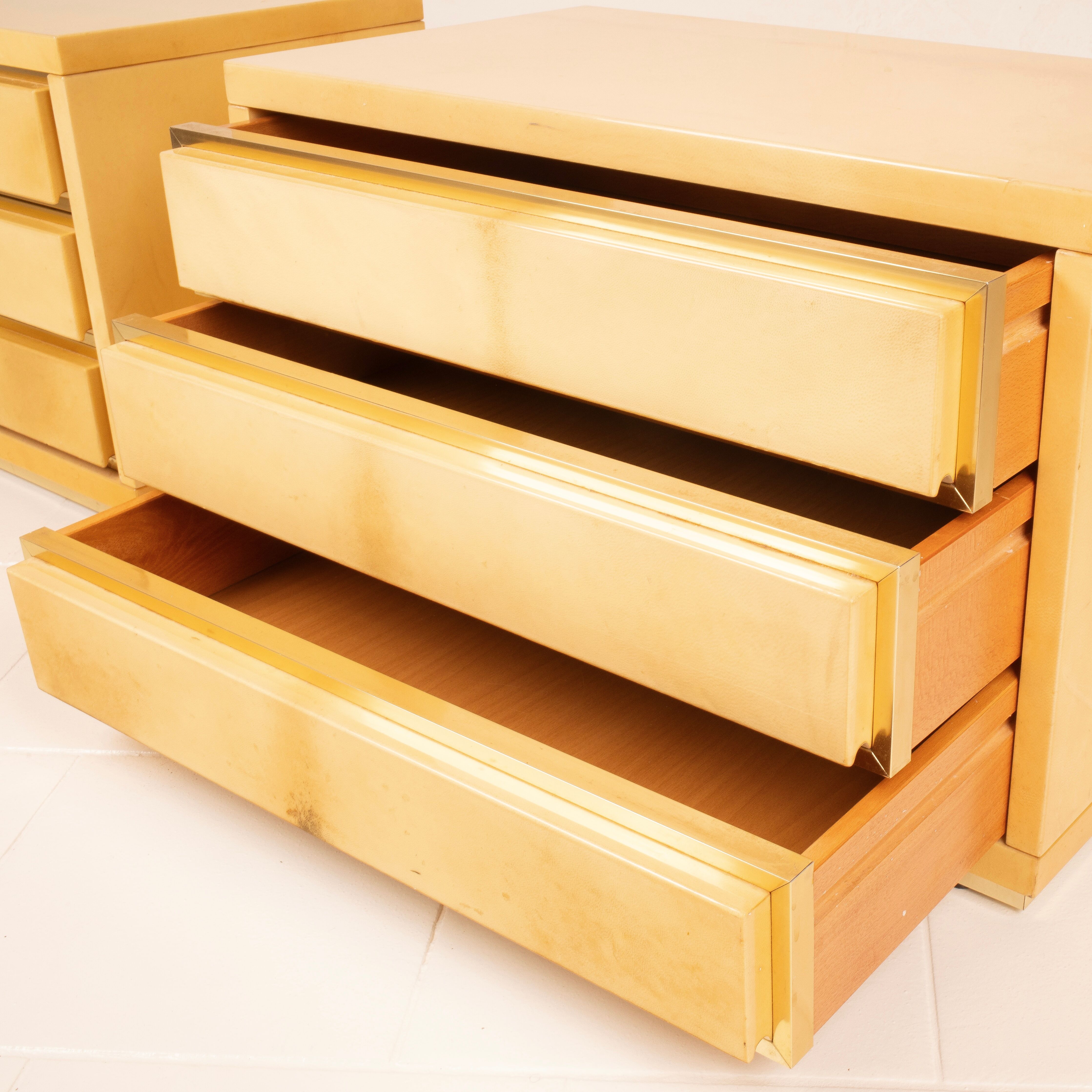 Angelo Mazzola Parchment Nightstands for Salpol In the Manner of Aldo Tura