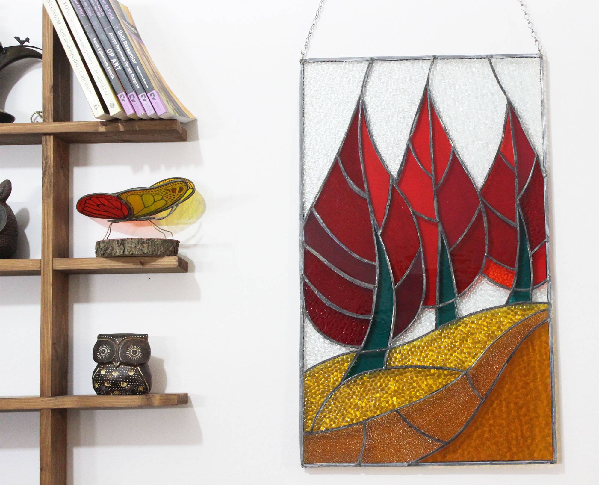 Vitrail décoratif Tulipes – Fleur stylisée en verre coloré, 41 × 68 cm
