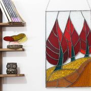Vitrail décoratif Tulipes – Fleur stylisée en verre coloré, 41 × 68 cm