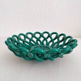 Vintage Vallauris green woven ceramic fruit bowl