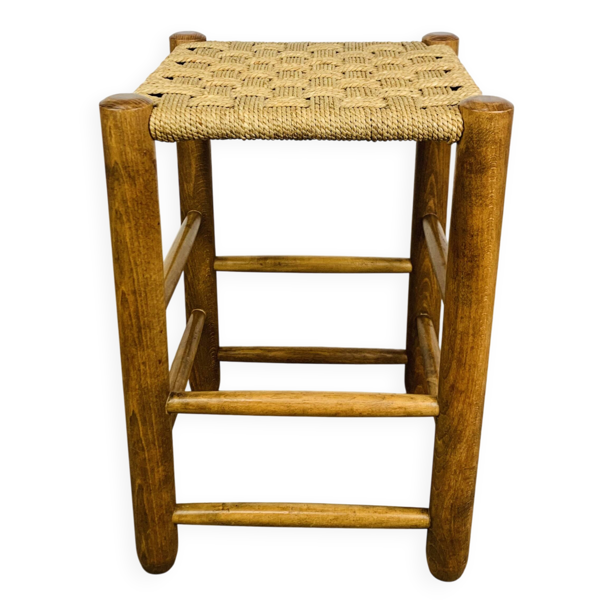Vintage wooden and rope stool, 1960s