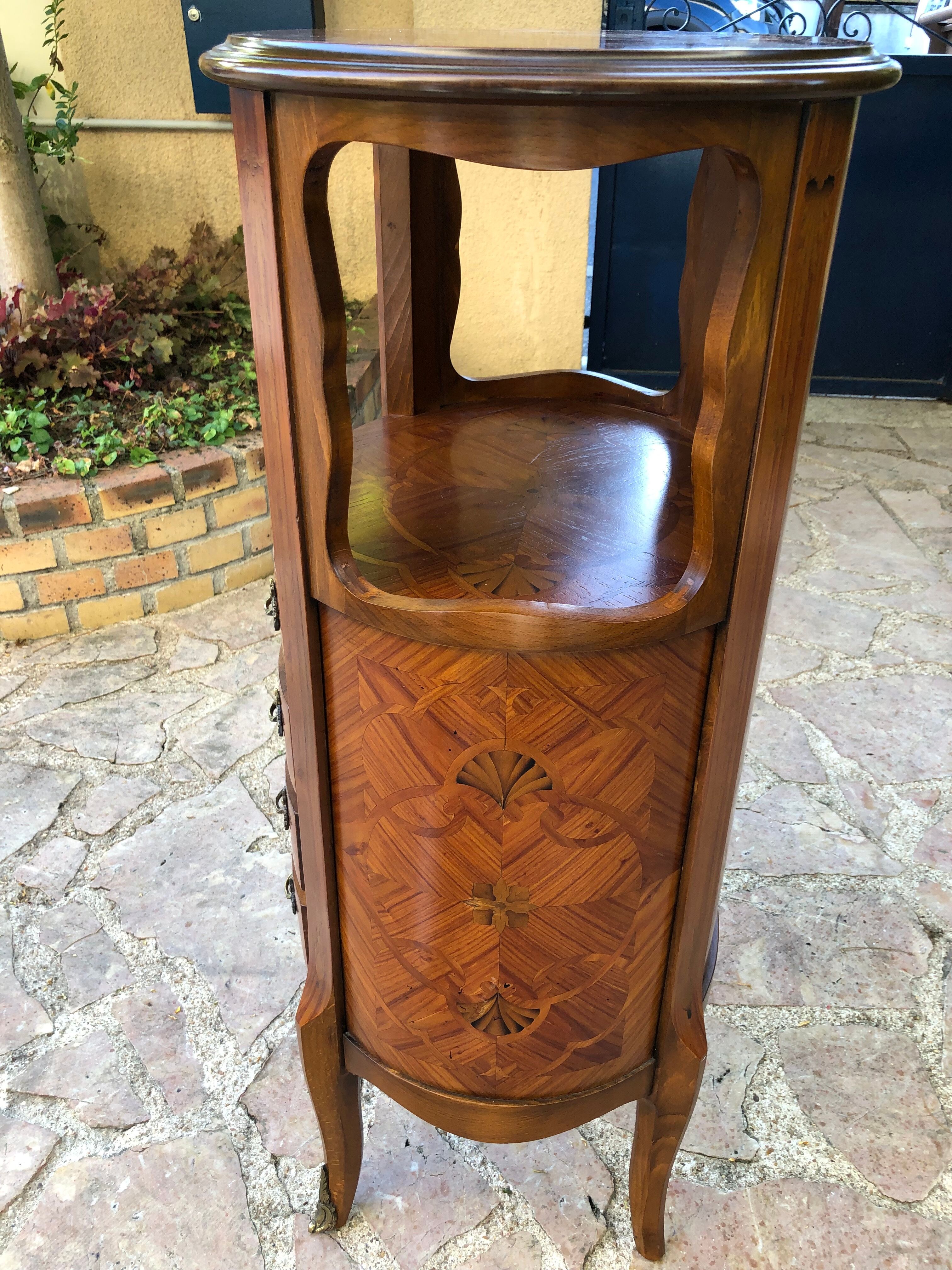 Bedside table in Louis XV style marquetry