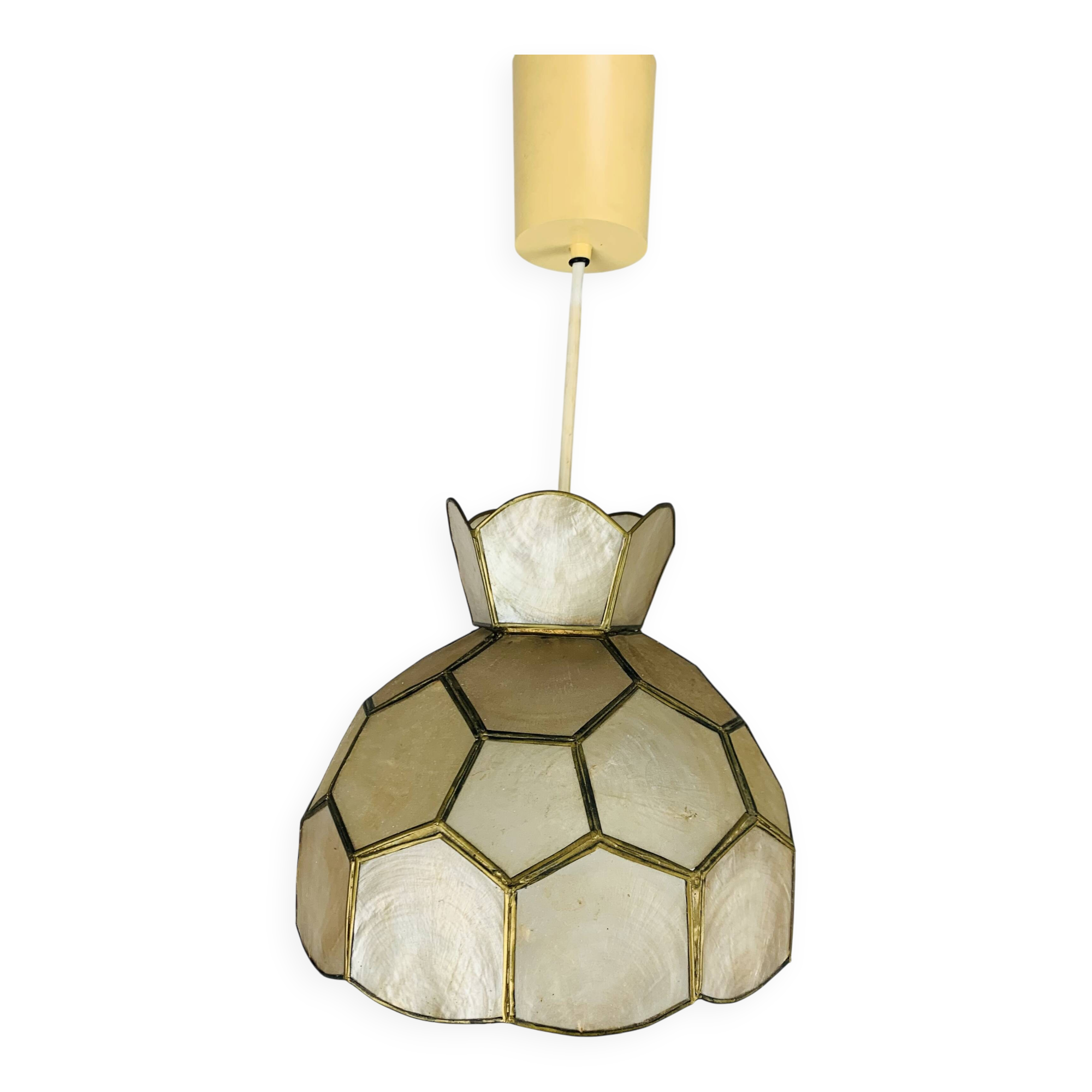 Vintage 60s mother-of-pearl and brass pendant light