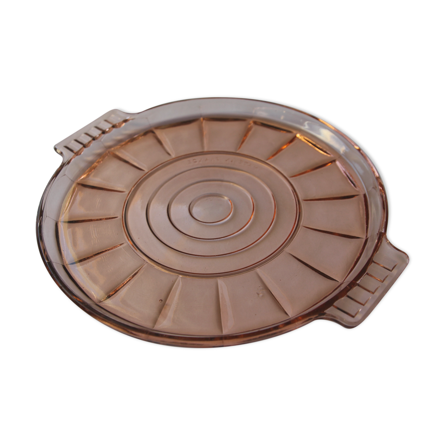 Round pink glass dish