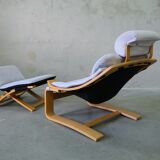 Swedish Leather Lounge Chair with Footrest by Ake Fribytter for Nelo Kroken, 1970s