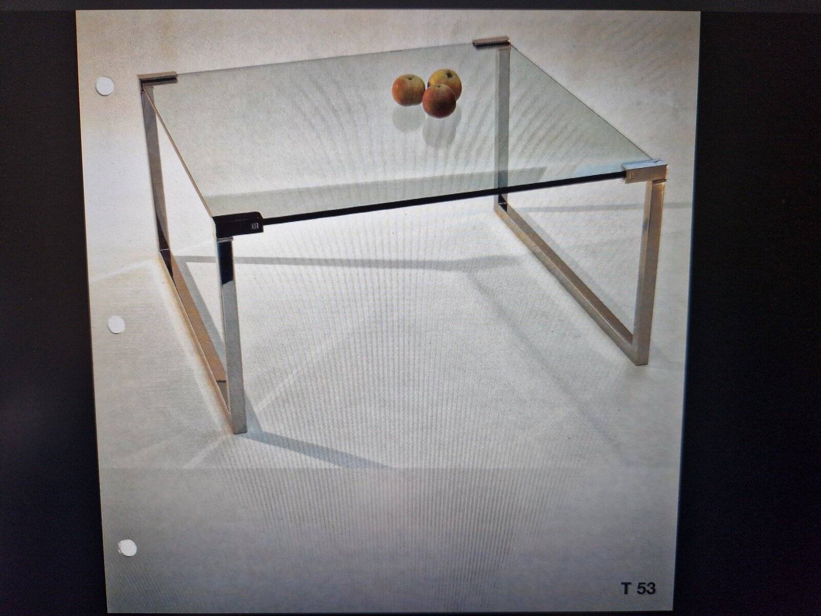 T53 Coffee and Side Tables in Brass and Glass by Peter Ghyczy, 1970s, Set of 3