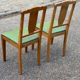 2 art deco dining room chairs in solid wood and green leather