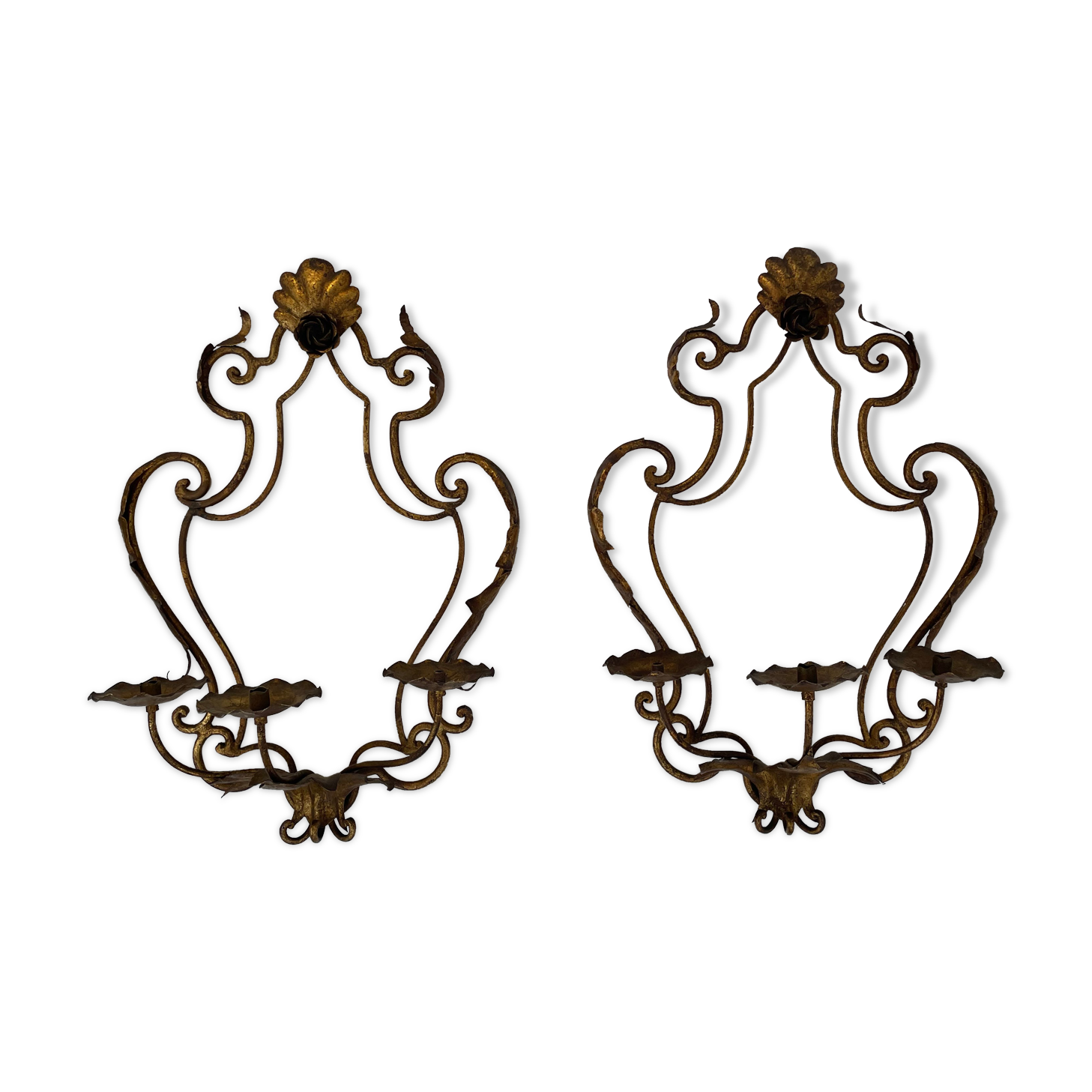 Pairs of sconces with 3 brass fires early XXth