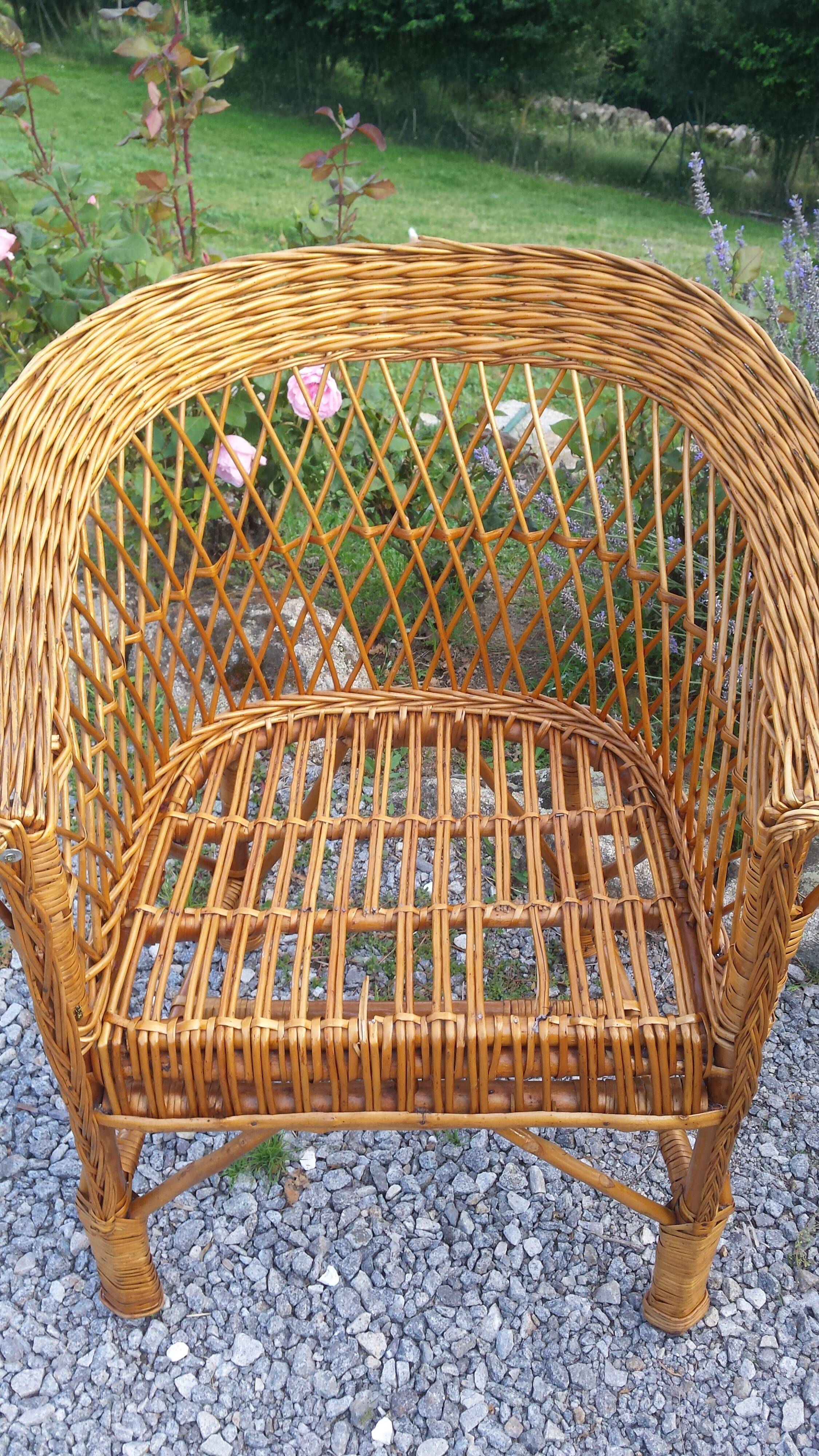 Wicker or rattan armchairs