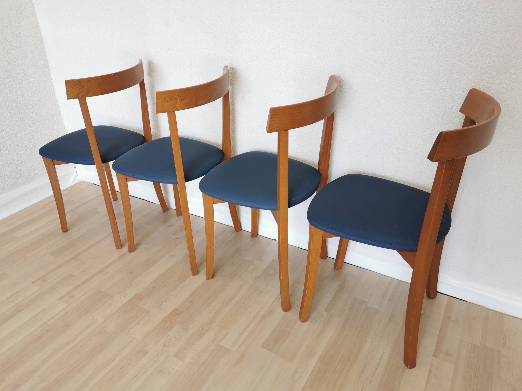 Set of 4 Calligaris Dining Chairs: Mid-Century Italian Design, Blue Fabric