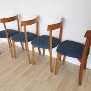 Set of 4 Calligaris Dining Chairs: Mid-Century Italian Design, Blue Fabric