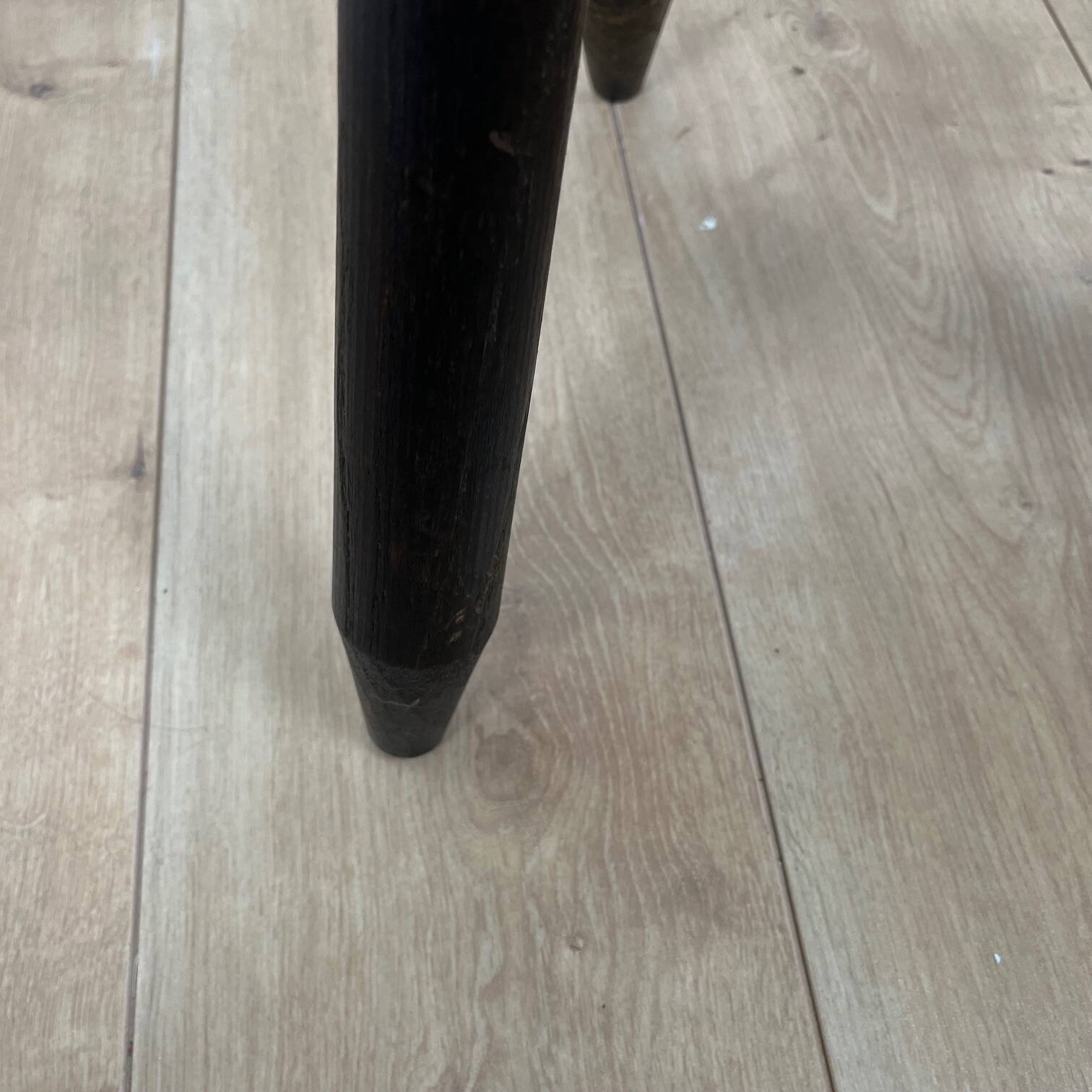 Small brutalist tripod stool in solid wood, 1960