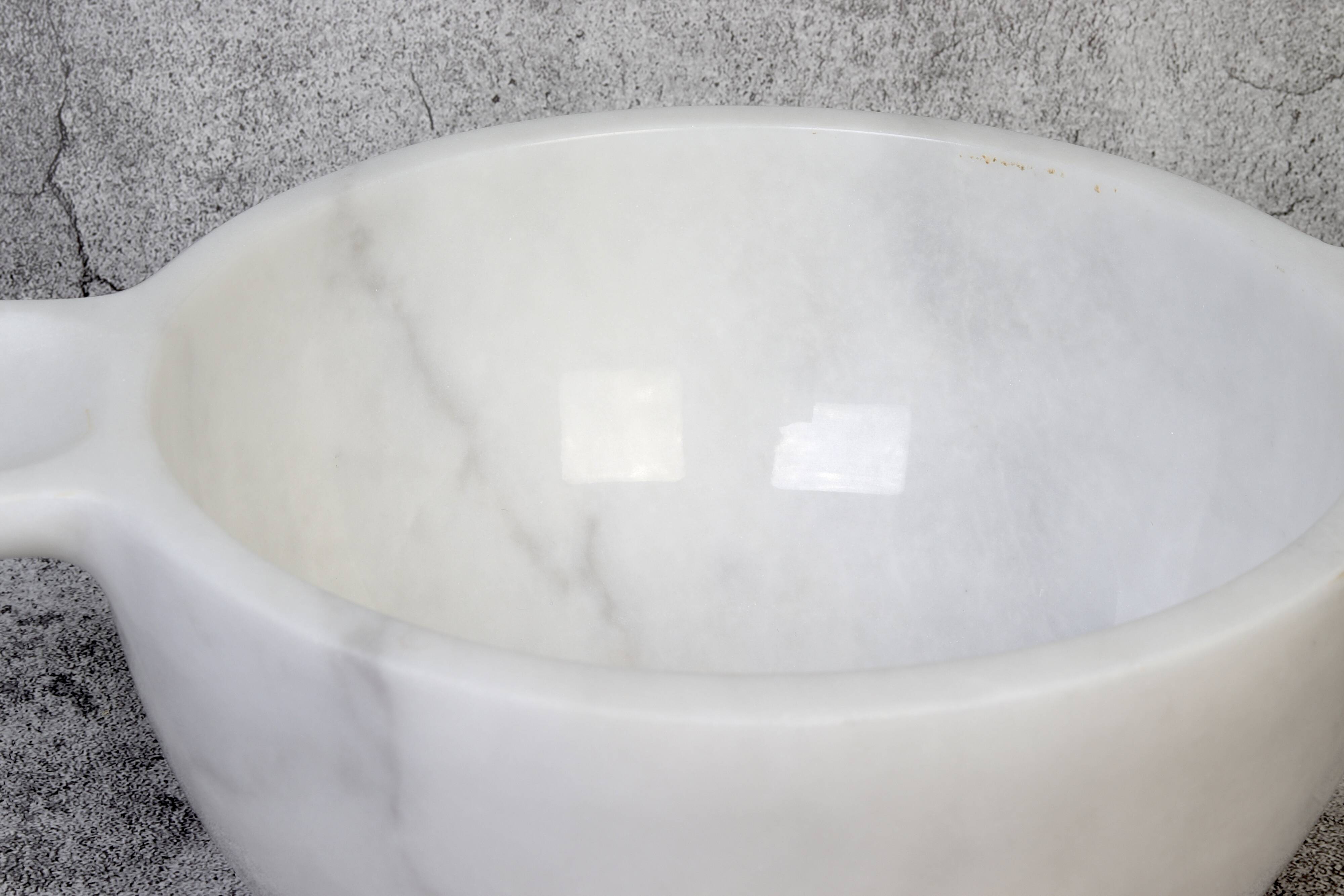 Gabriella – White Natural Marble Bowl with handles  | L 32cm W 20cm H 10cm