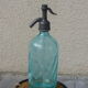 Turquoise blown and twisted glass siphon, Belle Epoque period, tin cap dated 1925, Boyer and Brush, Terre noire