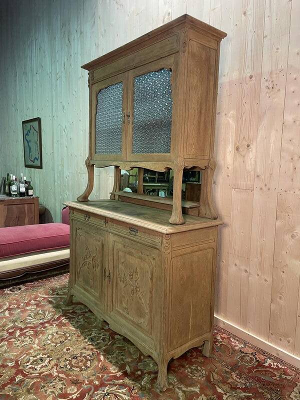 Two-body sideboard in solid oak, Art Nouveau period
