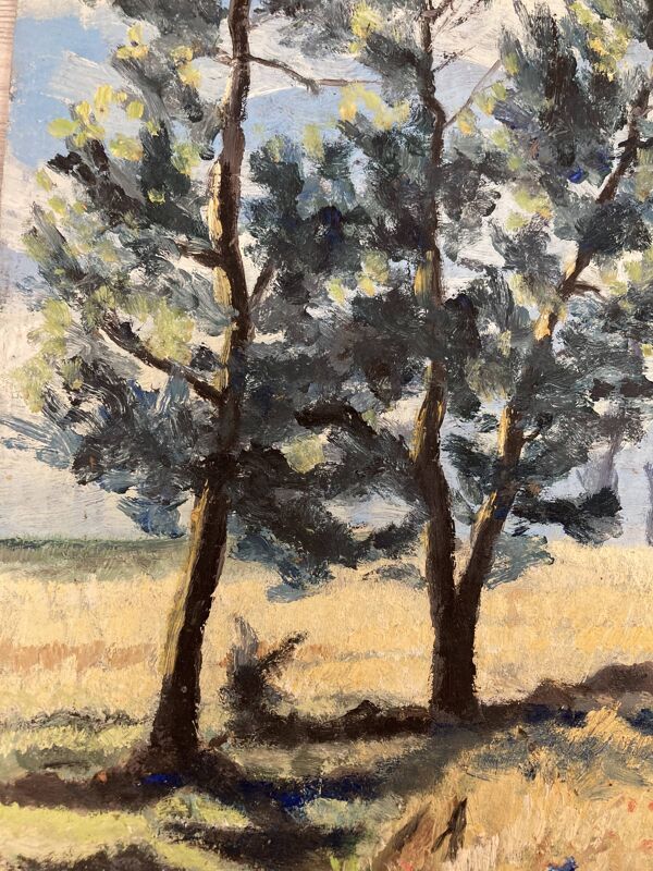 Paysage aux coquelicots, huile sur panneau, Henry d'Avesnes (1907-1999)