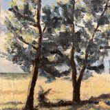 Landscape with poppies, oil on panel, Henry d'Avesnes (1907-1999)