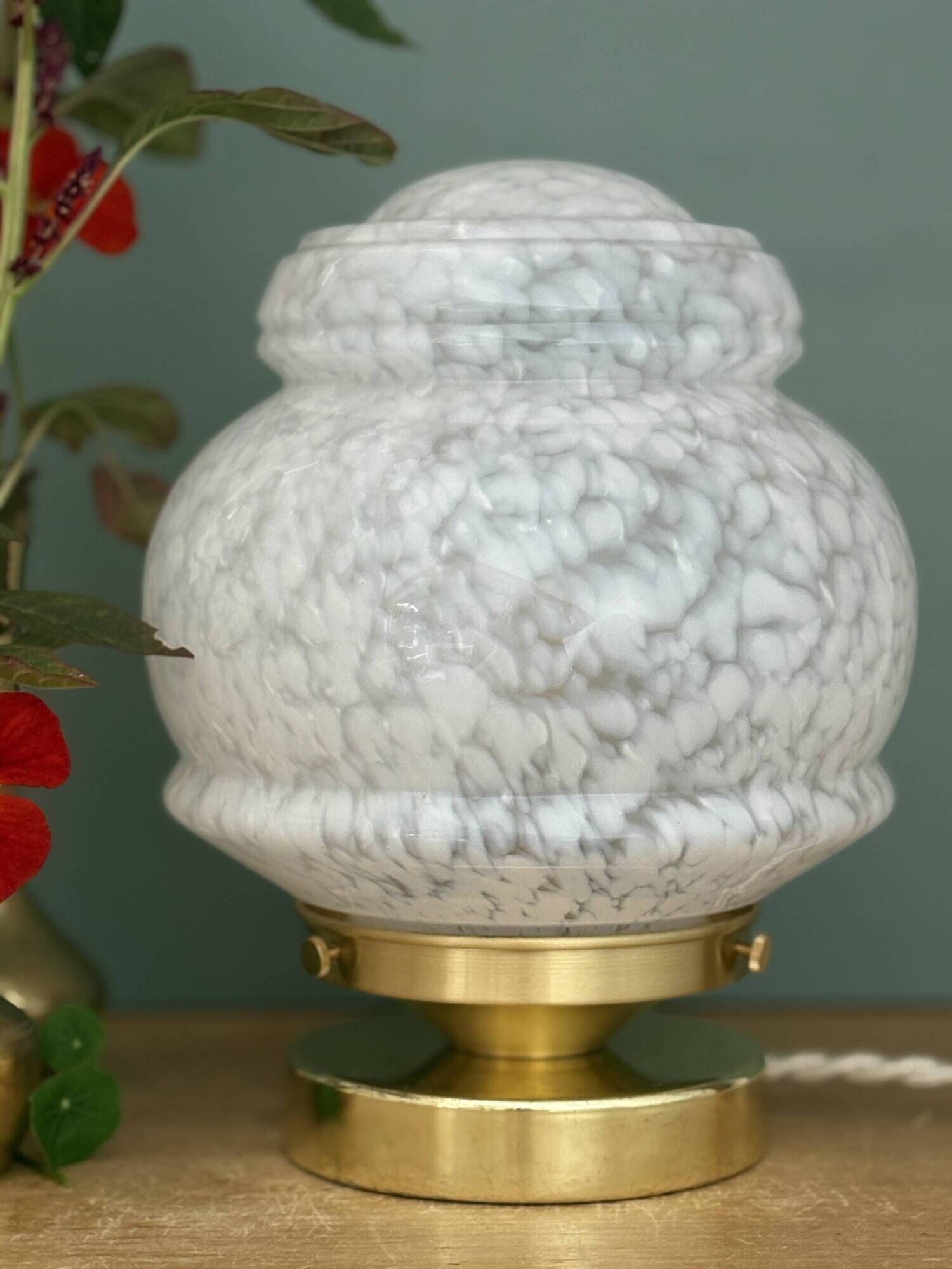 Vintage Art Deco globe table lamp in white Clichy glass