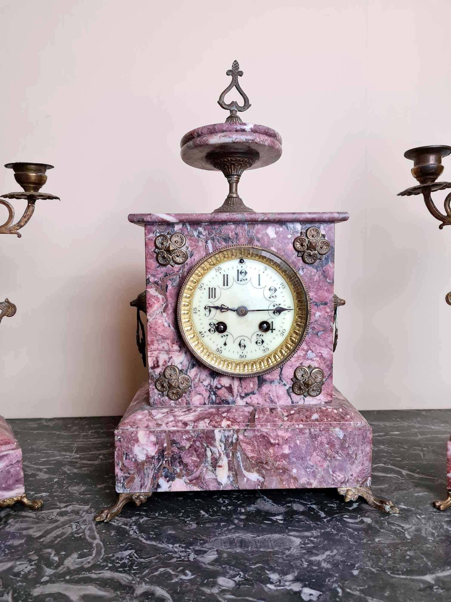 Clock And Its Two Candlesticks Napoleon III Period