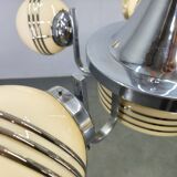 Art Deco Chrome and Glass Chandelier, 5 Globes, 1930s