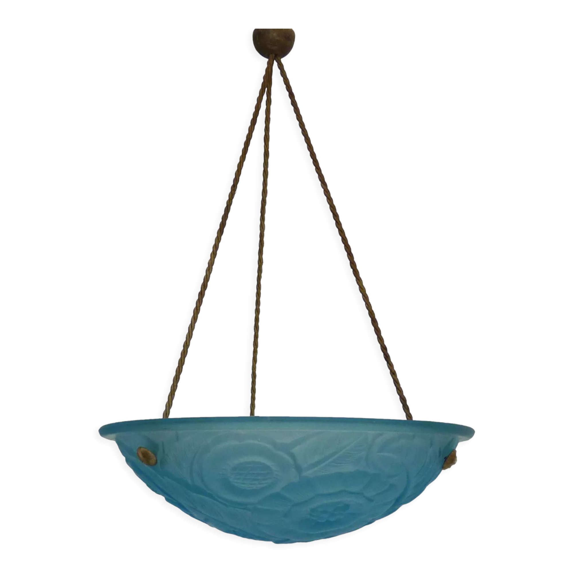 Suspension vasque art déco 1 feu, en pâte de verre bleu, années 30