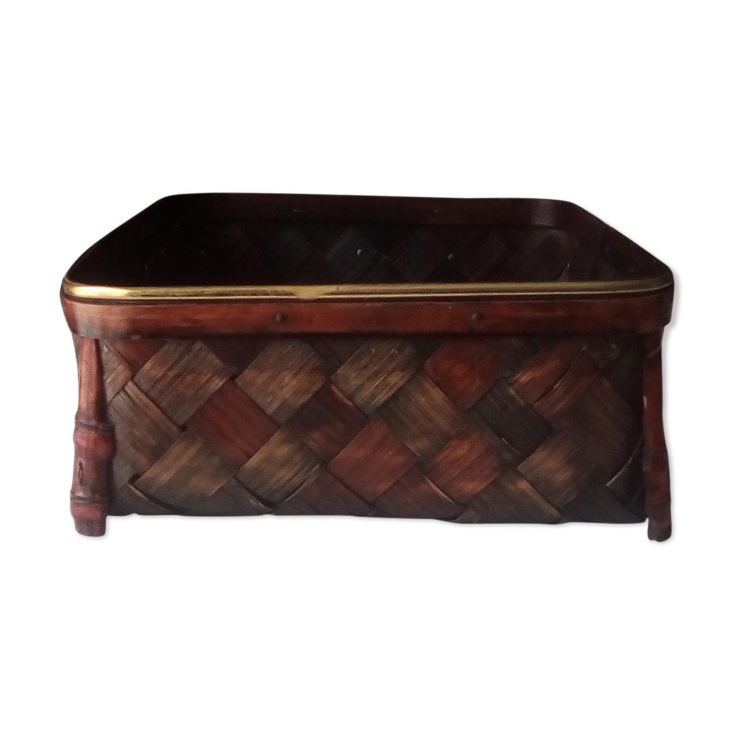 80s varnished bamboo basket